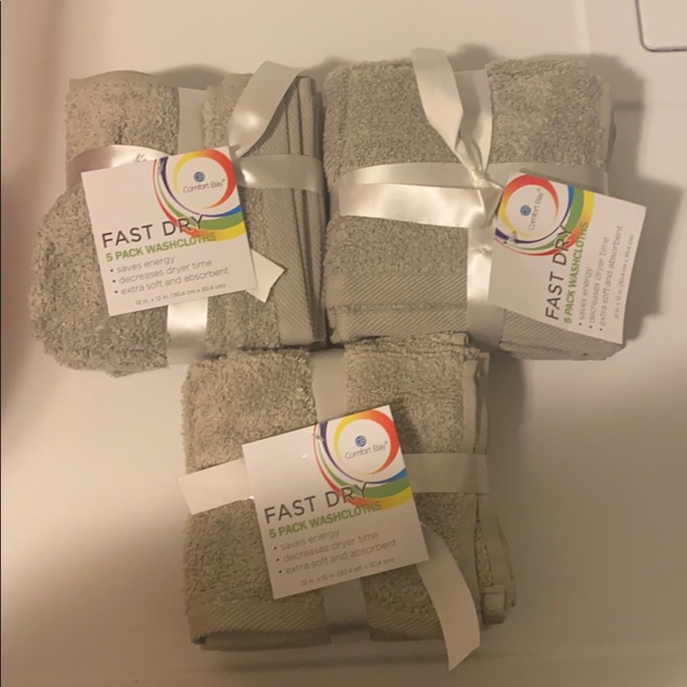 Comfort bay fast dry wash cloths - new - 3 packs